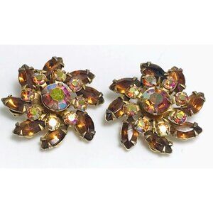 Vintage Weiss Rhinestone Pinwheel Earrings Clip On Marked Estate Jewelry Pair